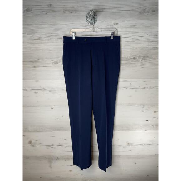 George Pants Mens 32x30 Blue Dress Slacks Flat Front Stretch Rayon Blend Office - Picture 1 of 12
